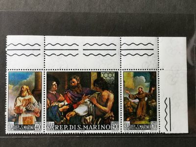 (C5953)聖馬利諾1967年巴爾比利 繪畫(帶邊紙)郵票 3全(背黃)