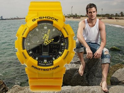 CASIO手錶公司貨G-SHOCK 3D錶盤GA-100A-9A粗獷風格~ GA-110大黃蜂
