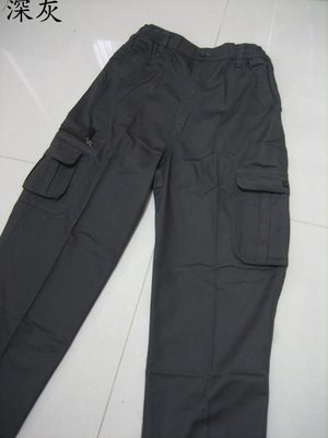 加大尺碼側貼袋工作褲 休閒長褲 後腰圍鬆緊帶(323-A676)深灰 黑色 腰圍:28~44英吋 sun-e