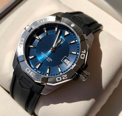 TAG HEUER Aquaracer 藍色面錶盤 黑色橡膠錶帶 石英 男士手錶 WAY1112.FT8021