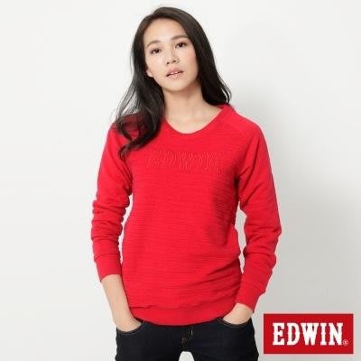 6【EDWIN】反面剪接拉克蘭袖厚長袖T恤(紅色)~L