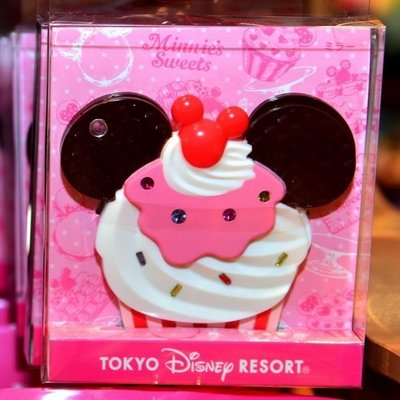 Ariel's Wish日本東京迪士尼Disne米妮甜點馬卡龍杯子蛋糕米奇耳朵baby粉可吊掛式隨身鏡-已絕版最後一個