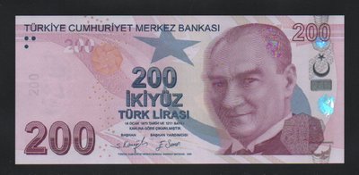 【低價外鈔】土耳其2009 (2021) 年 200 Lira 里拉 紙鈔一枚(F字軌) 凱末爾·阿塔圖克肖像 (98新