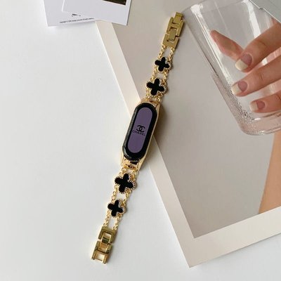 Xiaomi小米手環錶帶適用小米手環7智能運動金屬鏈條錶帶小米5/6手錶帶小米4/3NFC四葉草時尚錶鏈小米腕帶