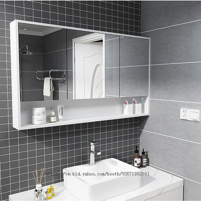 滿意傢私北歐多層實木浴室鏡櫃防水現代簡約衛生間鏡箱廁所壁掛儲物收納櫃網紅架子