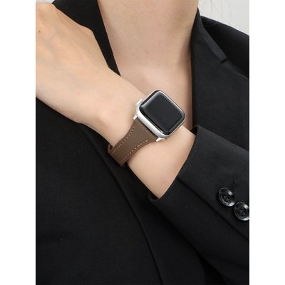 gaming微小配件-褐色單釘皮革錶帶 適用於 Apple Watch S8/Ultra/7/6/se2/4 蘋果智能手錶配件-gm