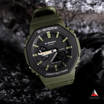 卡西歐 G-Shock GA-2110SU-3A 軍綠色樹脂錶帶模擬數字男士運動手錶