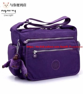Kipling 猴子包 K19941 紫色 多夾層拉鍊款輕量斜背包肩背包 大容量 旅遊 防水-雙喜生活館