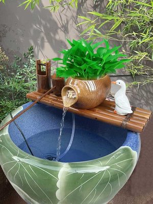 漫友手辦擺件 陶瓷魚缸循環水缸造景擺件葫蘆陶罐竹子流水過濾器三合一增氧凈水