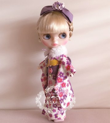 Blythe 振袖和服系列-紫櫻【まるこ手工縫製小布娃娃衣服】
