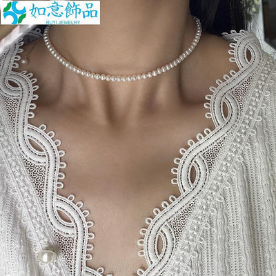 珍珠/天然淡水珍珠14K包金項鏈鎖骨鏈女ins簡約-如意飾品