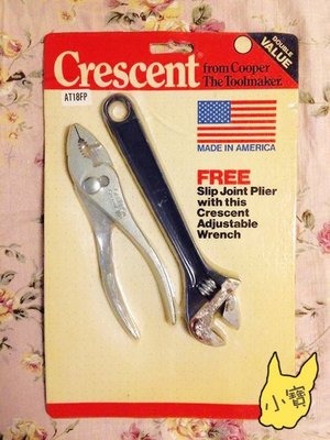 小寶五金專賣@早期貨櫃進口手工具-Crescent Tools 8"美製活動扳手+6"鯉魚鉗/兩件一組
