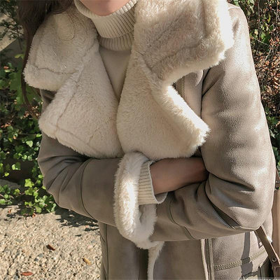 羊羔毛外套女冬季新款韓版時尚加絨加厚高端皮毛一體麂皮絨機車服