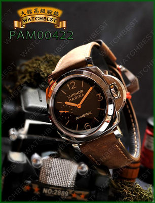 大銘腕錶 二手極新錶 PANERAI 沛納海 PAM000422 菸草面 47MM 手上鍊 PI064030