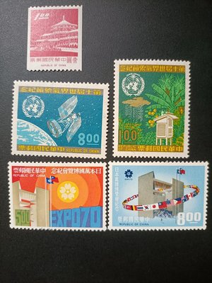 T16回流民國59年中期郵票，紀133氣象2全，紀132日本博覽會2全及常93中山樓1全，皆原膠，面如新，品相請見圖。