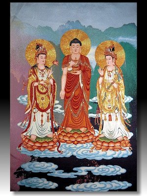 【 金王記拍寶網 】S1467  中國西藏藏密佛像刺繡唐卡 西方三聖 三寶佛  刺繡 (大)一張 完美罕見~
