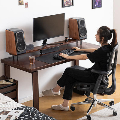 【小琳家居】黑胡桃色電腦桌臥室家用實木書桌辦公桌簡約代女生工作臺桌子
