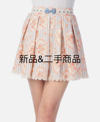 lizlisa LIZ LISA花圈花條紋褲裙日本LIZ日系條紋下擺蕾絲裙花圈花條紋短褲