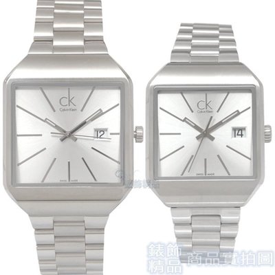 CK 手錶Calvin Klein K3L31166大. K3L33166小 雅痞方形銀面鋼帶情人 對錶【錶飾精品】