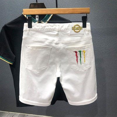 白色牛仔短褲男夏季韓版修身百搭短褲满599免運