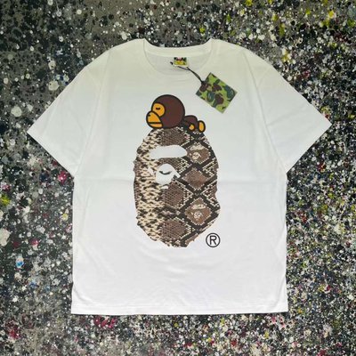 日本bathing ape潮牌猿人頭蛇紋圖案milo baby猴子黑白色短袖T恤tee