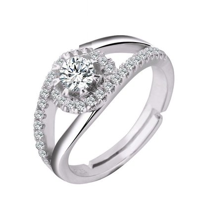 日韓時尚一克拉斜紋擬真鑽石戒指結婚戒指求婚戒白金銀戒台情人節生日禮物買一送二