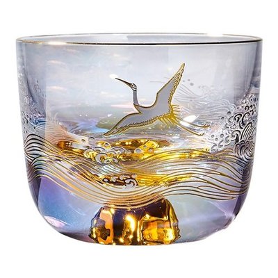 玻璃杯 茶杯-仙鶴海浪描金浮雕水杯 74aj14[獨家進口][米蘭精品]