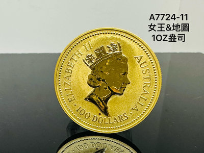 純黃金9999 英國女王&地圖金幣 重量:金幣1oz盎司=8.30錢。 商品99新。A7724-11