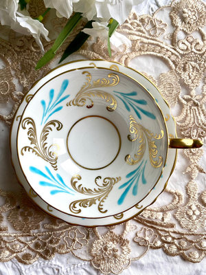 中古英國原產Paragon帕拉貢闊口釉下琺瑯彩骨瓷咖啡杯碟子