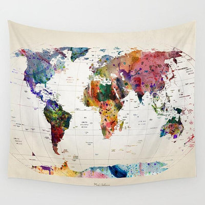 歐美彩色世界地圖掛布北歐風ins掛布墻面背景裝飾畫布掛毯沙灘巾