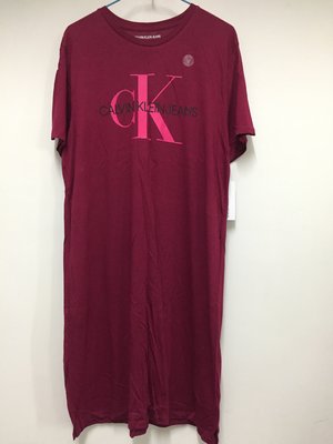 Calvin Klein CK短袖連身洋裝-酒紅色女款L全新