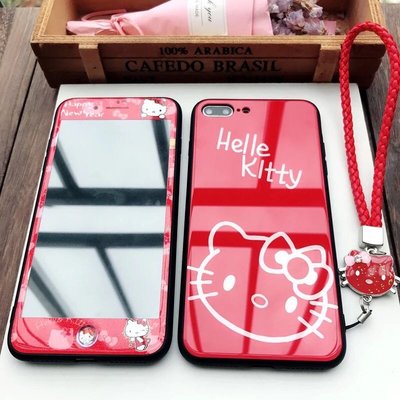 紅底hello kitty卡通iphone7plus蘋果6s8手機殼可愛超萌全包玻璃X XR xsmax