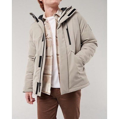 全新正品Hollister 全天候抓絨夾克外套 海鷗高彈性保暖禦寒厚外套 男版大地色 奶茶色