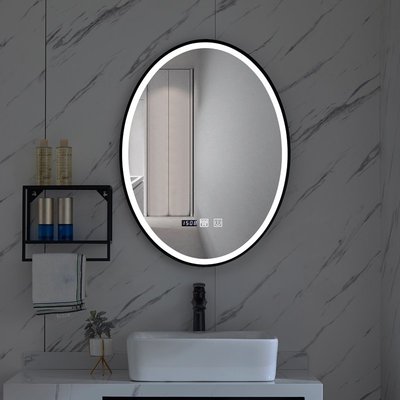 鋁合金橢圓LED鏡燈鏡浴室鏡衛生間壁掛鏡子無框高清防霧鏡子 自行安裝