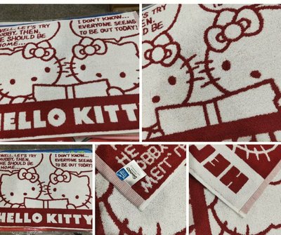 牛牛ㄉ媽*日本進口正版商品~Hello Kitty腳踏墊 地墊 凱蒂貓毛巾腳踏墊寵物墊 紅白色看書款