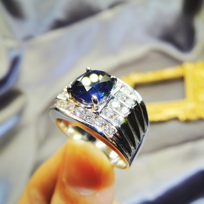 藍寶石👑緬甸藍寶3.02克拉 👑霸王鑽石戒指 💎董事長鑽石戒指💯純18K金鑽戒台