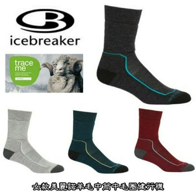 紐西蘭icebreaker 女款美麗諾羊毛中筒中毛圈登山健行襪IB105097