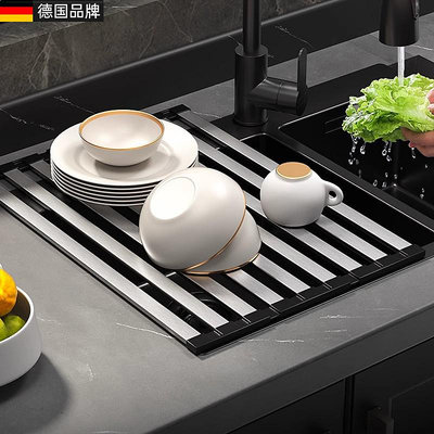 德國FZY廚房水槽置物架304不銹鋼洗菜盆瀝水籃碗筷可折疊瀝水架