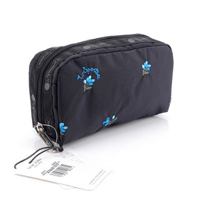 新款熱銷 Lesportsac 藍色刺繡花 6511 化妝包 收納 包 降落傘防水 限量