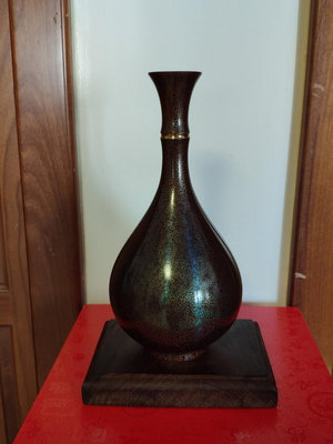 銅花瓶 日本回流銅器 鎏金玉堂春 名家作品 正晴在銘木盒包裝