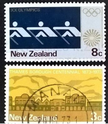 [QBo小賣場] 紐西蘭 1973 城鎮與奧林匹克徽記郵票 2枚 #2488
