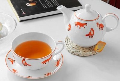 5100A 歐式陶瓷滿版狐狸茶壺茶杯組 北歐狐狸造型泡茶壺午茶壺咖啡杯一壺一杯套裝單人茶組禮物