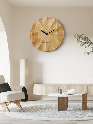 侘寂實木日式客廳掛鐘創意掛墻簡約時鐘高級感原木風鐘表裝飾藝術