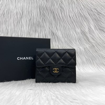 Chanel AP0231 CoCo黑色荔枝皮 金釦 卡夾 短夾 皮夾 錢包