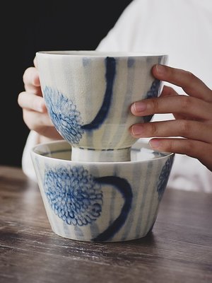 「宗山窯」蒸蛋碗單個陶瓷波佐見日式餐具手繪冰裂紋碗家用深湯碗