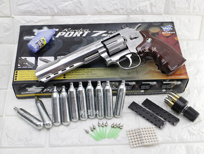 台南 武星級 WG 6吋 左輪 手槍 CO2直壓槍 銀 散彈版 優惠組B ( 左輪槍6吋SP 702直壓槍BB槍BB彈