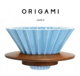 【豐原哈比店面經營】日本ORIGAMI 摺紙咖啡陶瓷濾杯組-S(含木座)霧藍色