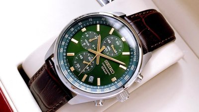 【金台鐘錶】SEIKO 精工 時尚皮帶三眼計時 (男錶) (綠面) 42mm 防水100米 SSB385P1