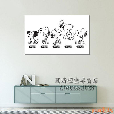 papa潮玩實木框畫 Snoopy 史努比 可愛 黑白色系 卡通動漫海報裝飾畫 居家裝飾 客廳掛畫 兒童房壁貼壁畫 生日禮物 無框畫