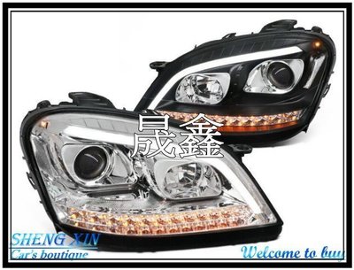 《晟鑫》全新 BENZ W164 ML350 05~08年 導光燈眉 LED 跑馬方向燈 銀底 黑底 魚眼 大燈